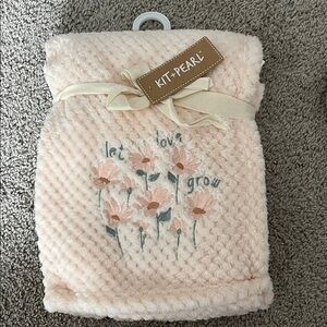 KIT + PEARL Pink Floral Embroidered Plush Baby Blanket